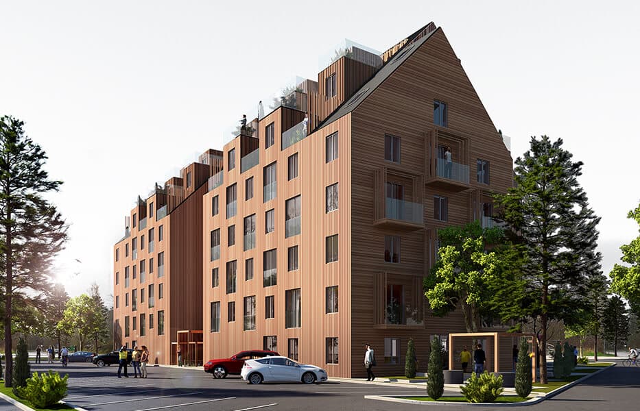 Semi-mobil tornkran Potain 386 B på byggarbetsplats i Stockholm, Kvarteret Relingen